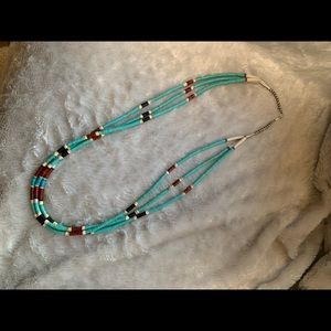 Beautiful 3 strand Turquoise, apple coral necklace
